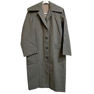 Vintage Chore Work Coat Button Front Large Collar Micro Stripe Black & White M/L